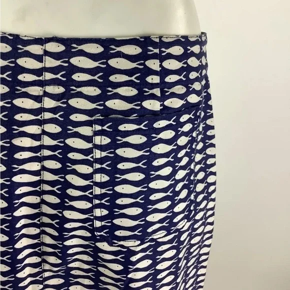 Garnet Hill Sz 12 Fish Print Mini Pencil Skirt Blue 100% Cotton Casual - Picture 4 of 6